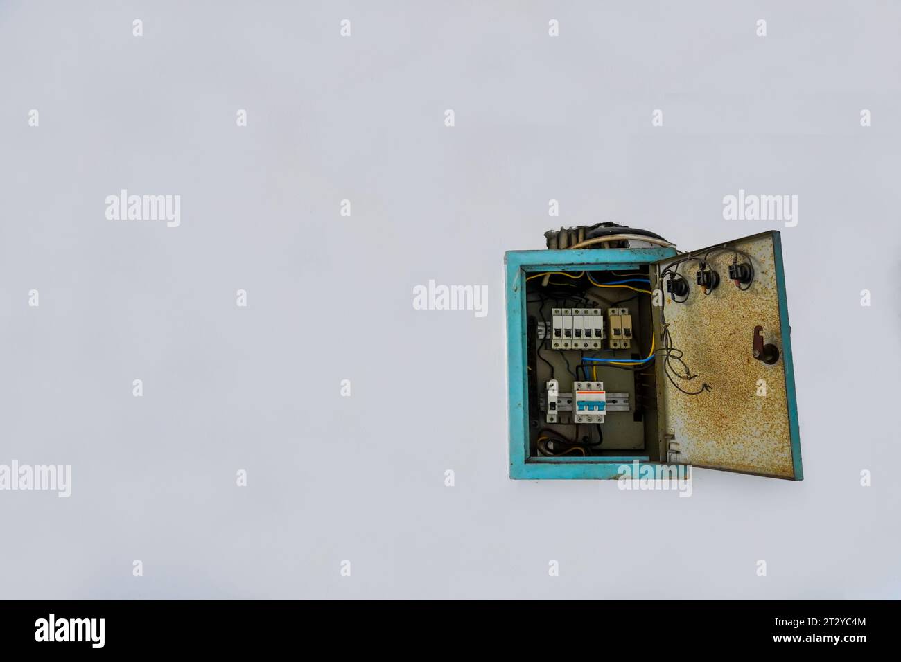 Power distribution board. Electrical panel with a row of fuses for