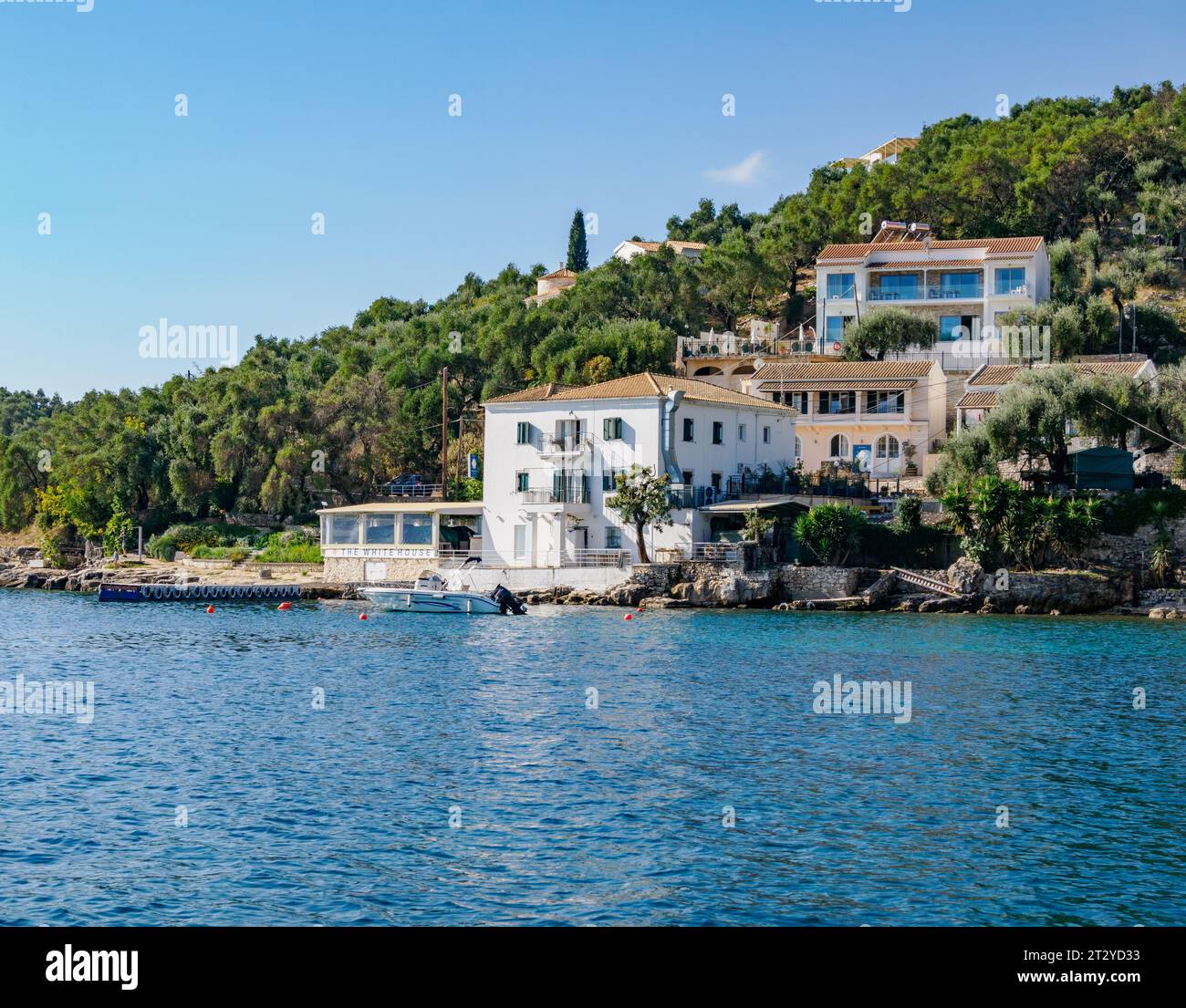 The White House at Kalami Bay on the north east coast of Corfu Greece - formerly the White Villa of Durrell family fame Stock Photo