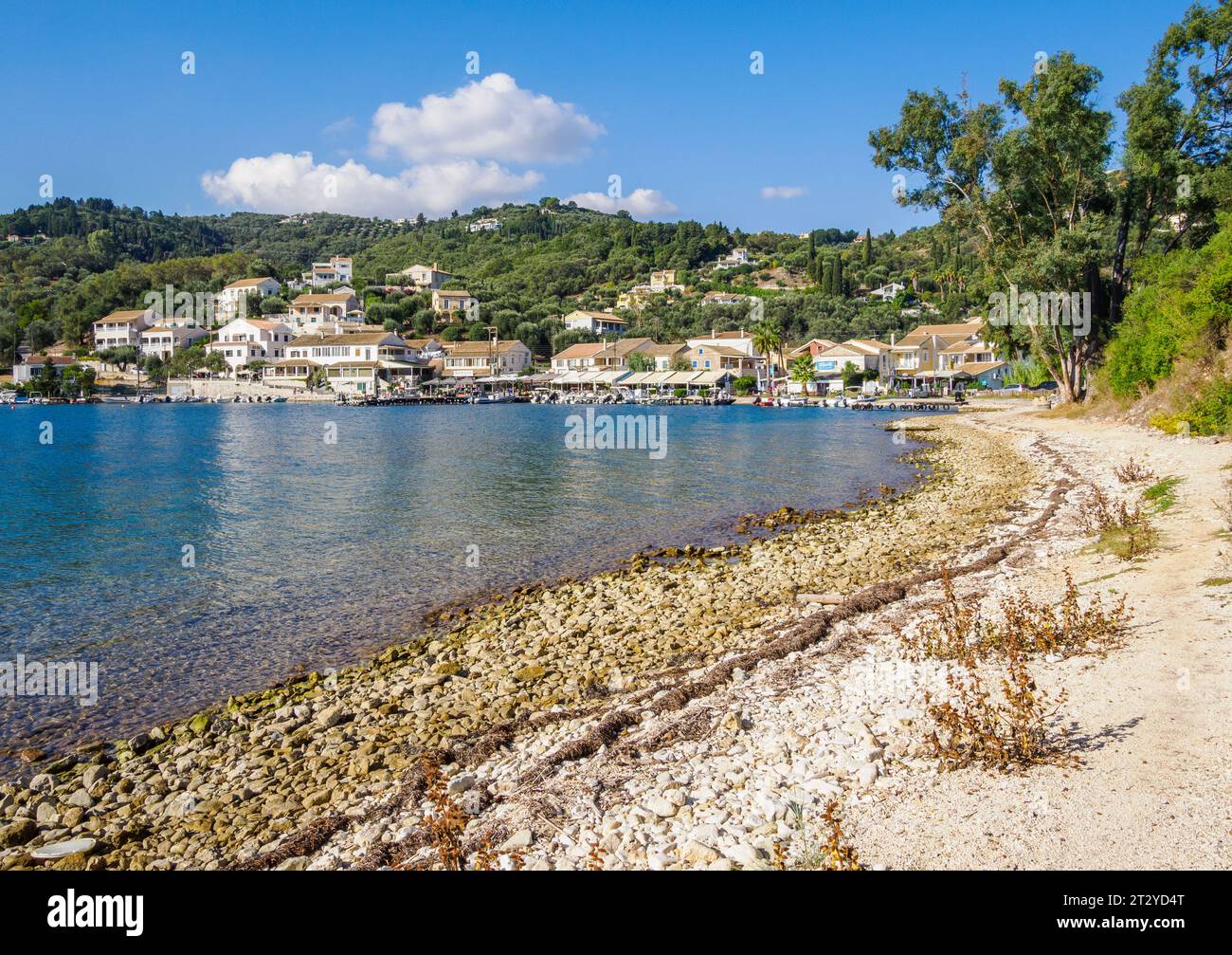 The small fishing village and holiday destination of Agio Stefanos on the north-east coast of Corfu in the Ionian Islands of Greece Stock Photo