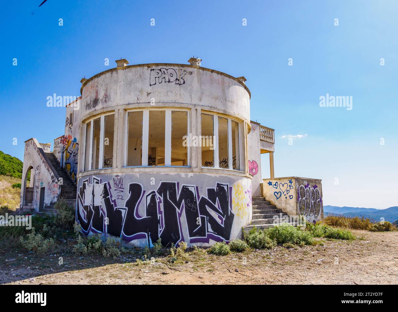 Derelict villal in the mountains of northern Corfu above Paleokastritsa - Ionian Islands Greece Stock Photo