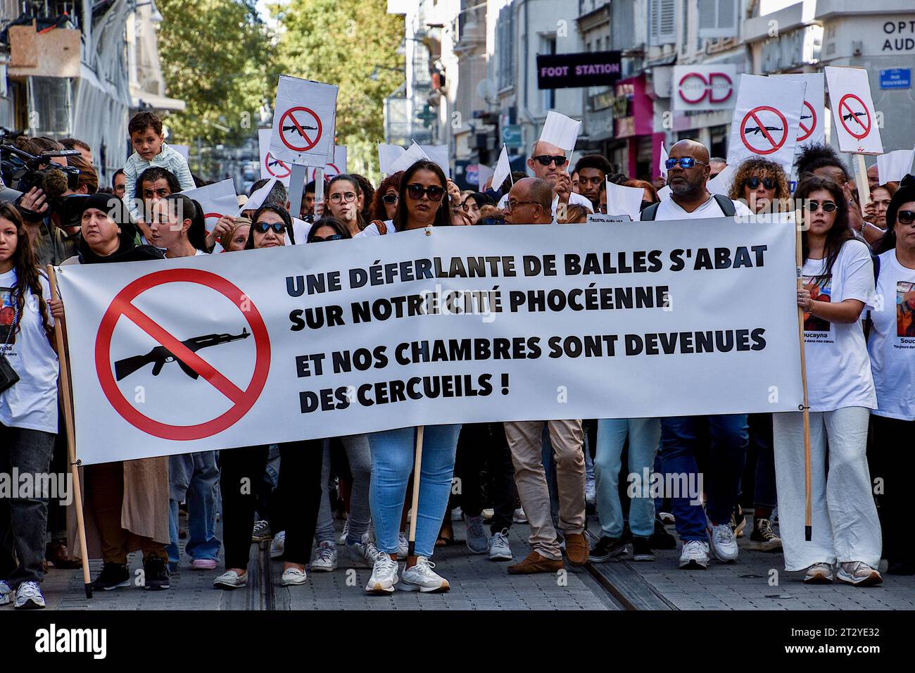 Marseille, France. 21st Oct, 2023. Protesters Hold A Banner And ...