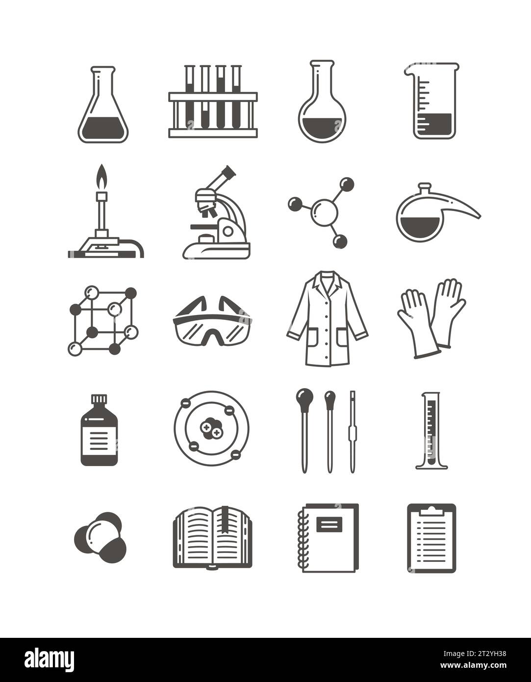 Chemistry lab icons. Chemical laboratory equipment symbols. Chemistry