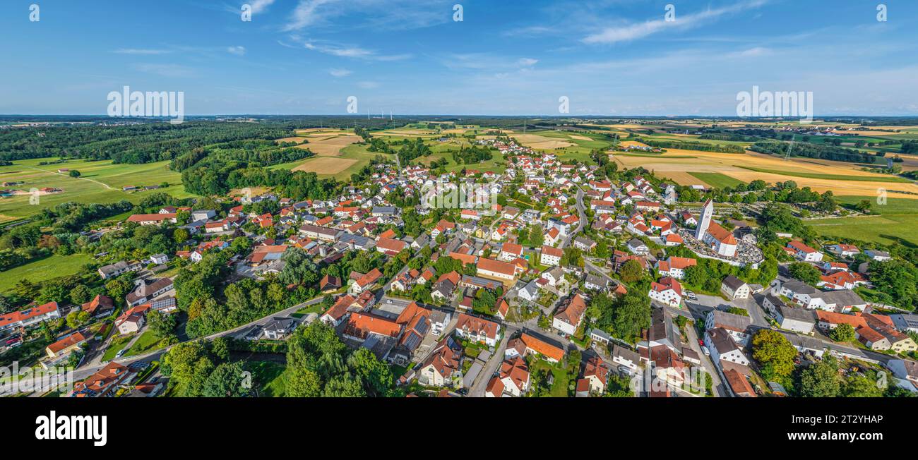 Aerial view to Kissing on Lechrain near Augsburg on a sunny afternoon in summertime Stock Photo