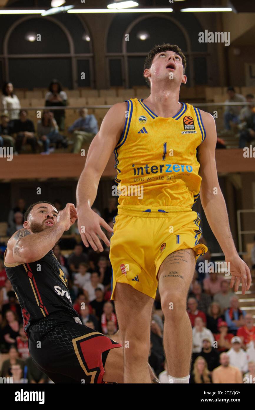 Monte Carlo, Monaco. 22nd Oct, 2023. Alba Berlin player #1 Oscar Da Silva in action during the fourth round of the Turkish Airlines EuroLeague 2023/2024 season between AS Monaco and Alba Berlin at the Salle Gaston Medecin in Monte Carlo, Monaco on 20 October 2023. Photo by Laurent Coust/ABACAPRESS.COM. Credit: Abaca Press/Alamy Live News Stock Photo