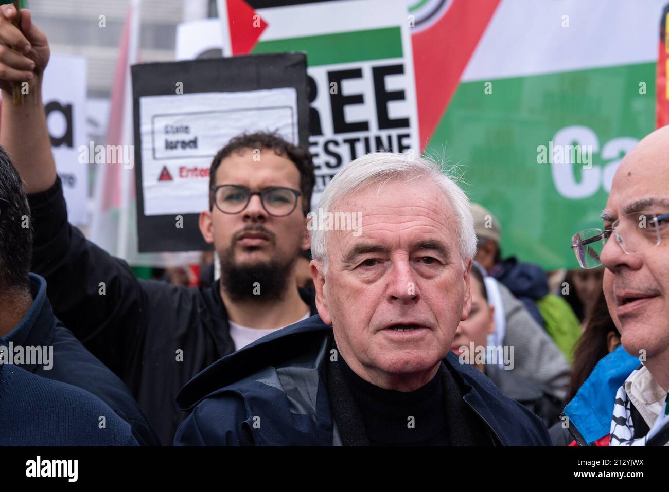 John McDonnell MP at a Free Palestine protest in London following the escalation of the conflict in Israel and Gaza. Labour member of Parliament Stock Photo