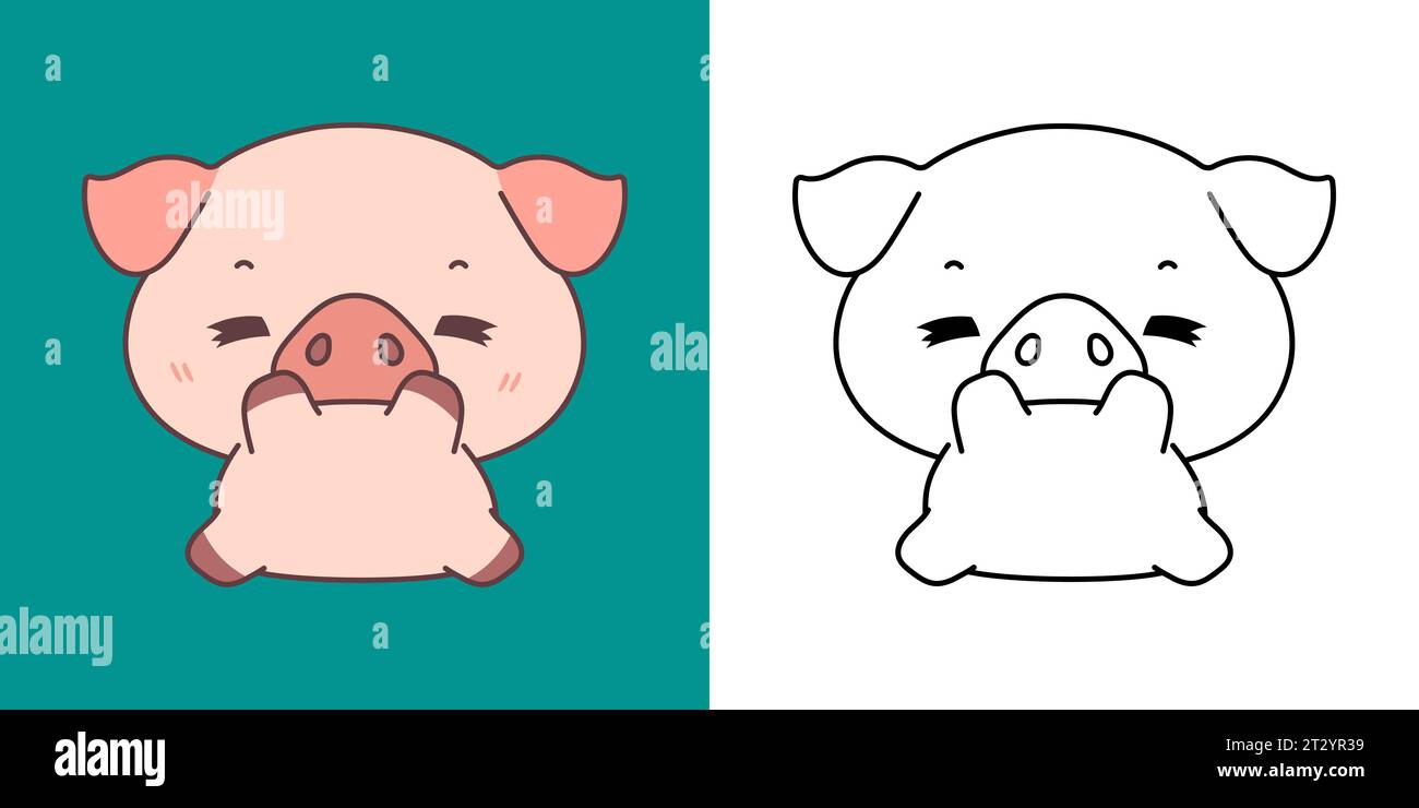 Clipart Pig Multicolored and Black and White. Cute Clip Art Farm Animal ...