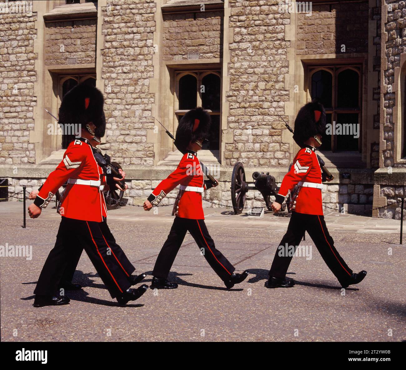 England. London. Tower of London. Guardsmen marching. Stock Photo