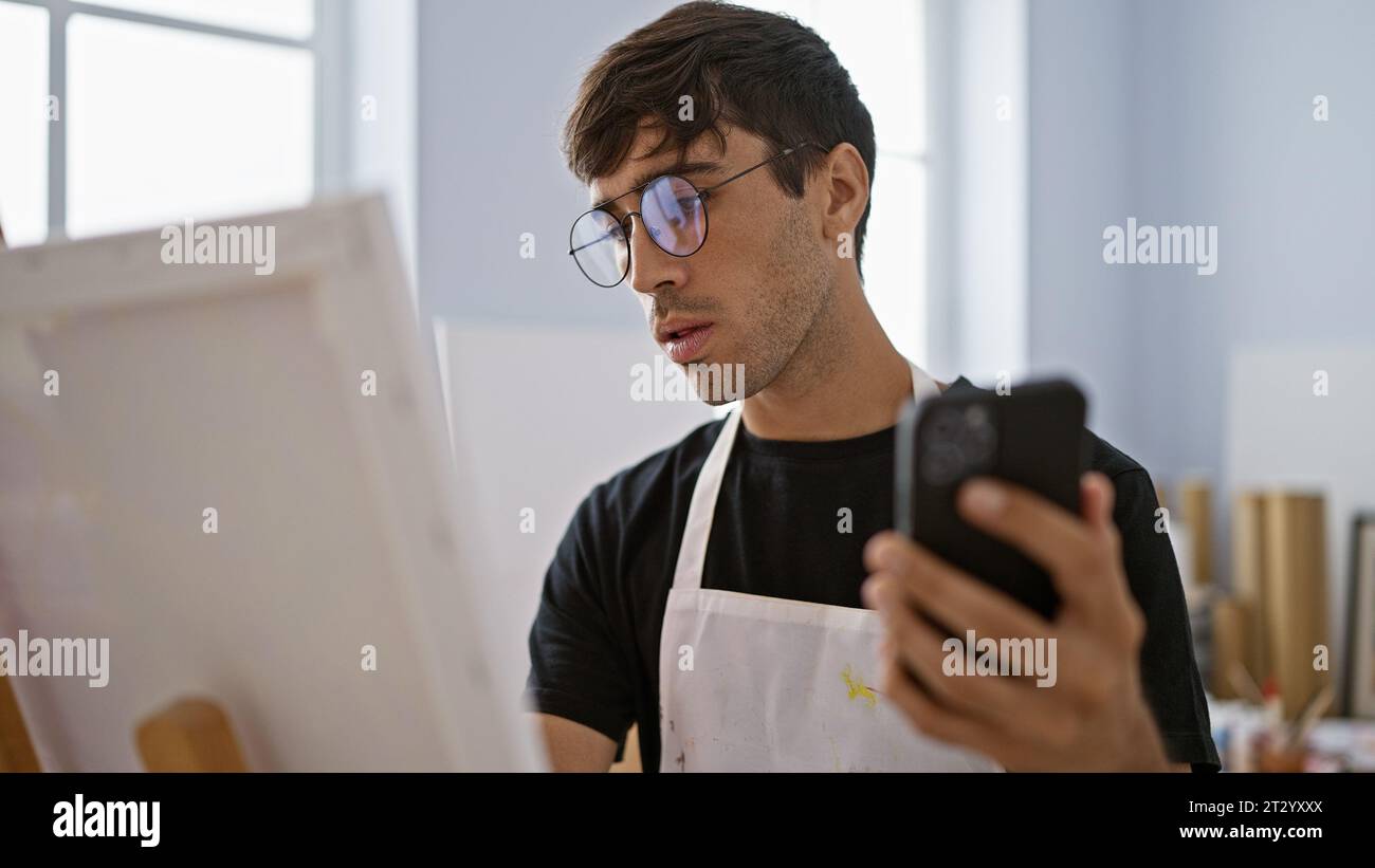Passionate young hispanic man, an artist, engrossed drawing intricate ...