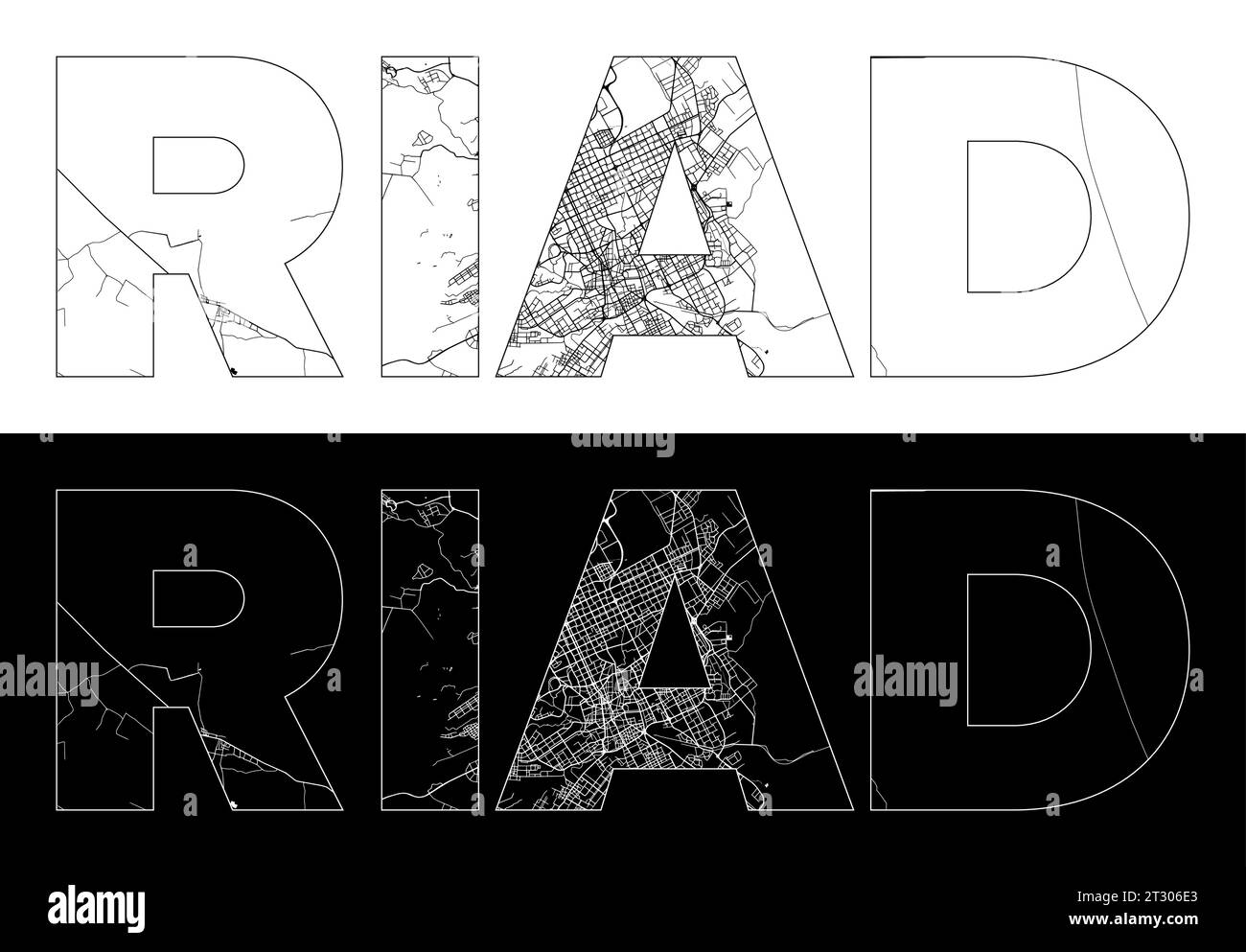Riad City Name (Saudi Arabia, Asia) with black white city map