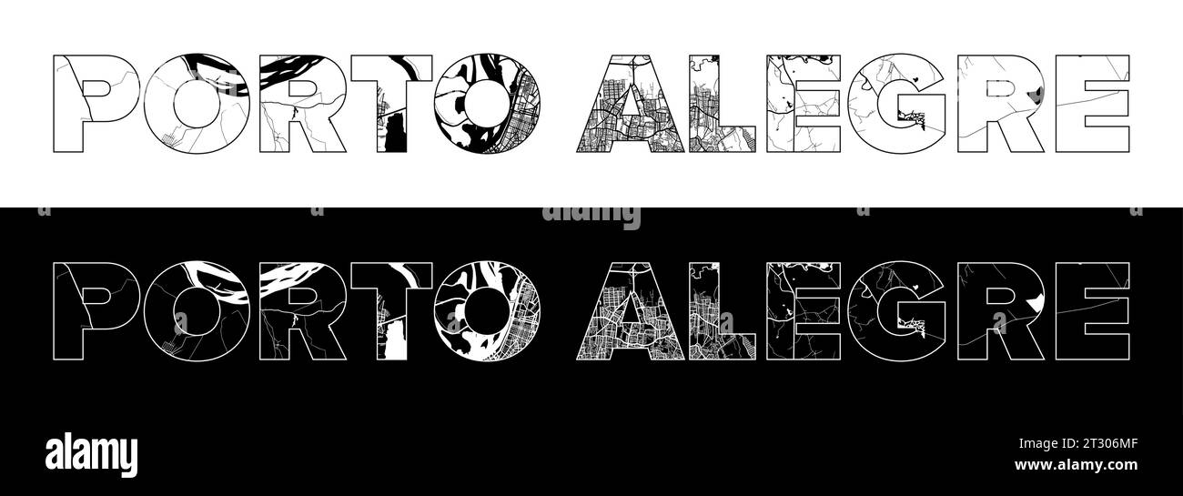 Porto Alegre City Name (Brazil, South America) with black white city