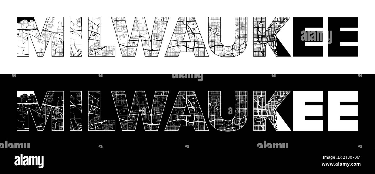 Milwaukee City Name United States - Milwaukee City Name United States North America With Black White City Map Illustration Vector 2T3070M 