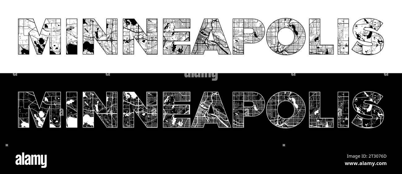 Minneapolis City Name United States - Minneapolis City Name United States North America With Black White City Map Illustration Vector 2T3076D 