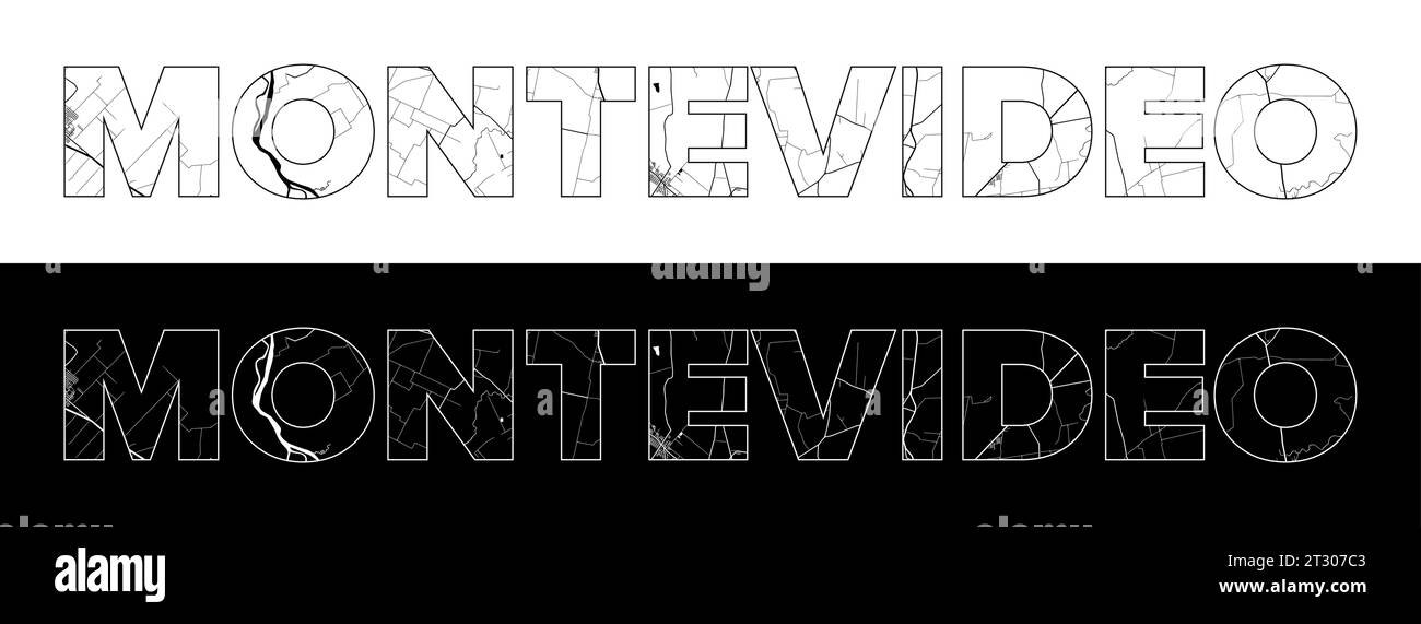 Montevideo City Name Uruguay - Montevideo City Name Uruguay South America With Black White City Map Illustration Vector 2T307C3