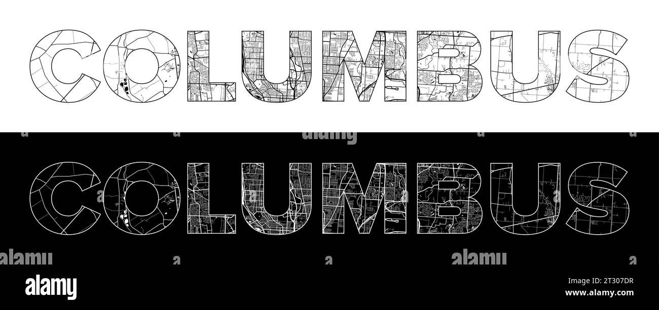 Columbus Ohio City Name United - Columbus Ohio City Name United States North America With Black White City Map Illustration Vector 2T307DR