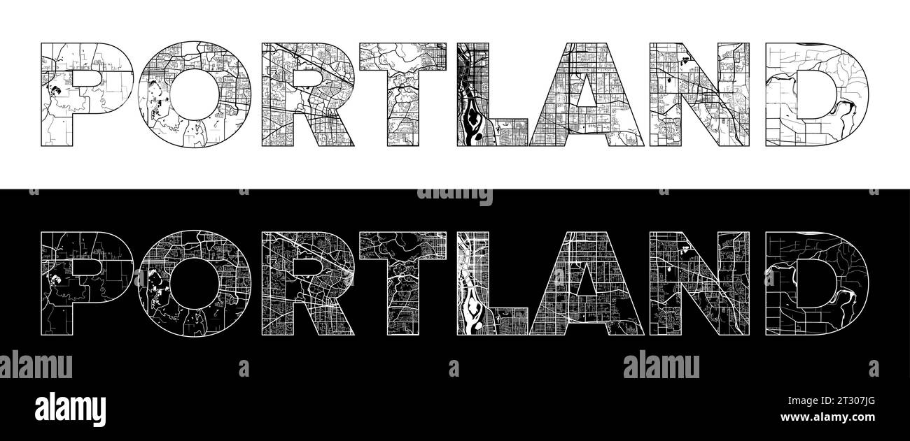 Portland Oregon City Name United - Portland Oregon City Name United States North America With Black White City Map Illustration Vector 2T307JG 
