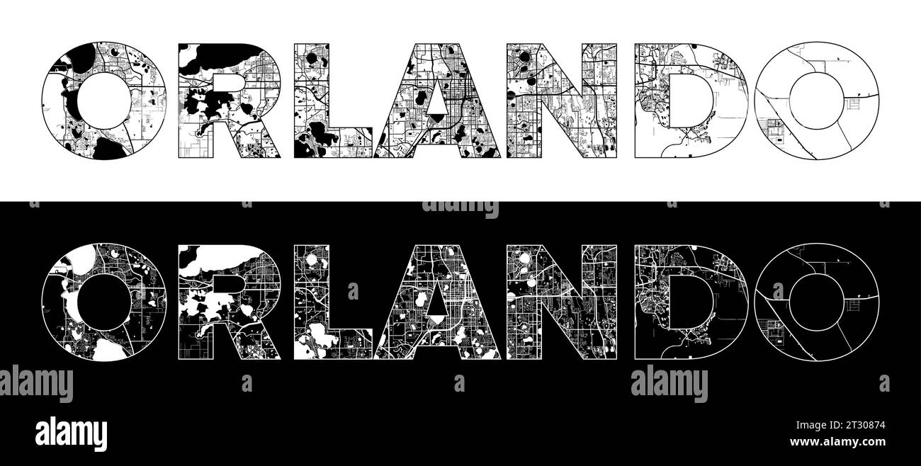 Orlando City Name United States - Orlando City Name United States North America With Black White City Map Illustration Vector 2T30874 