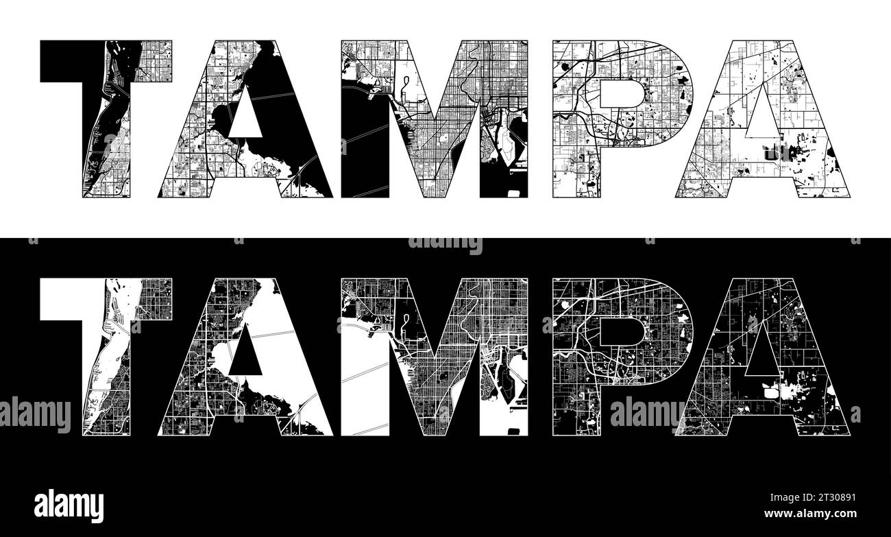 Tampa City Name United States - Tampa City Name United States North America With Black White City Map Illustration Vector 2T30891 