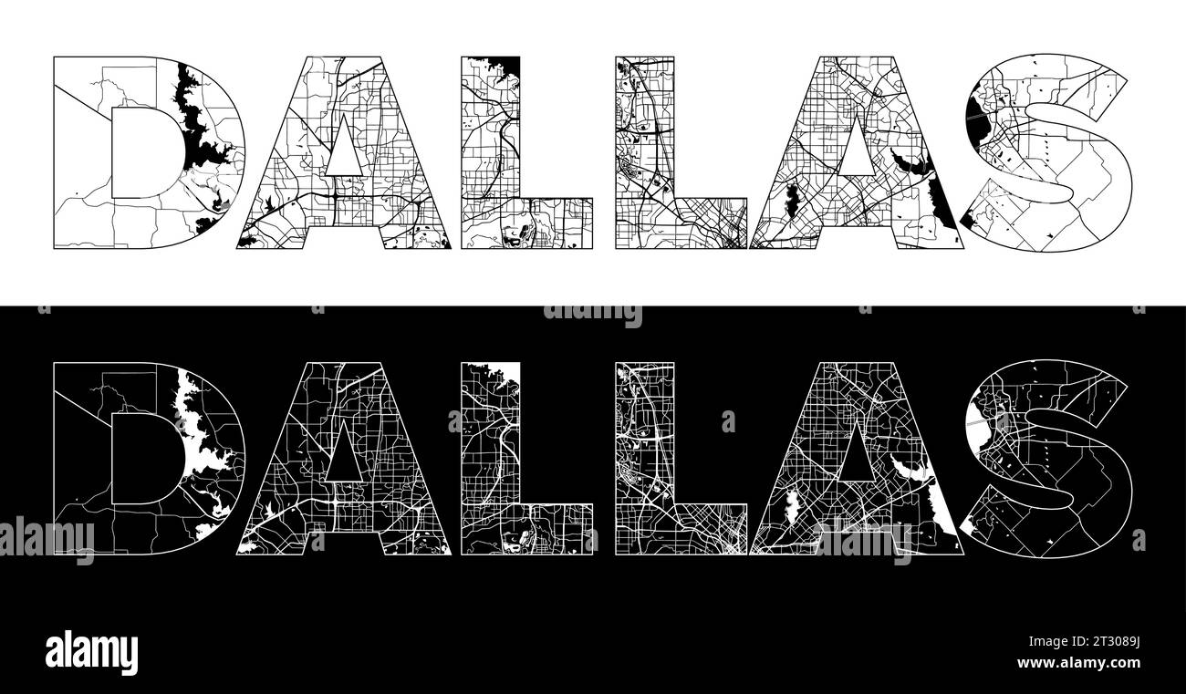 Dallas City Name United States - Dallas City Name United States North America With Black White City Map Illustration Vector 2T3089J 