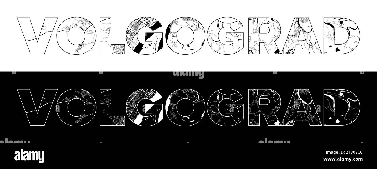 Volgograd City Name (Russia, Europe) with black white city map