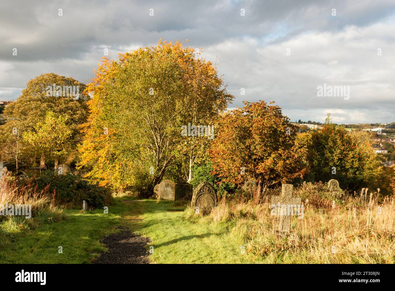 Autumnal scene at Blackburn Cemetery. Stock Photo