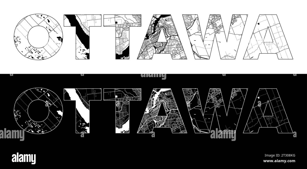 Ottawa Ontario City Name (Canada, North America) with black white city
