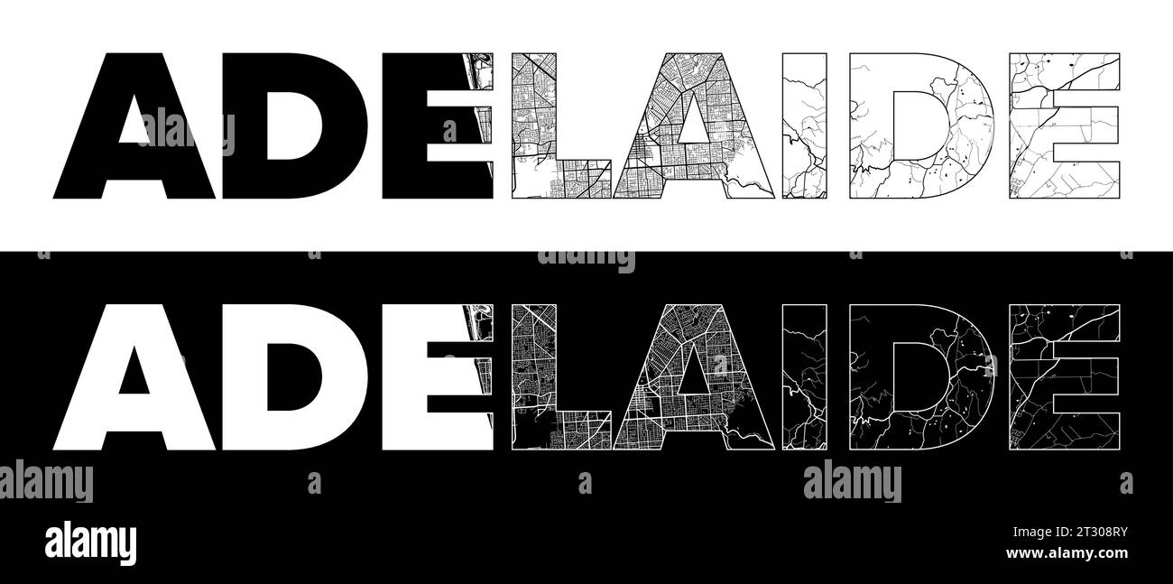 Adelaide City Name (, Australia) with black white city map illustration