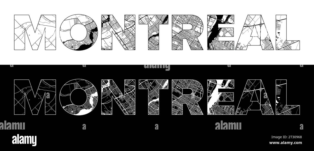 Montreal City Name Canada North - Montreal City Name Canada North America With Black White City Map Illustration Vector 2T30968