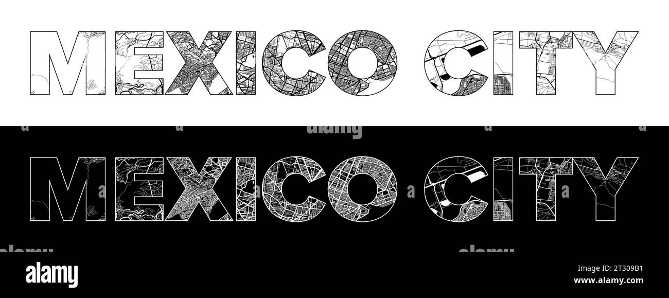 Mexico City City Name (Mexico, North America) with black white city map