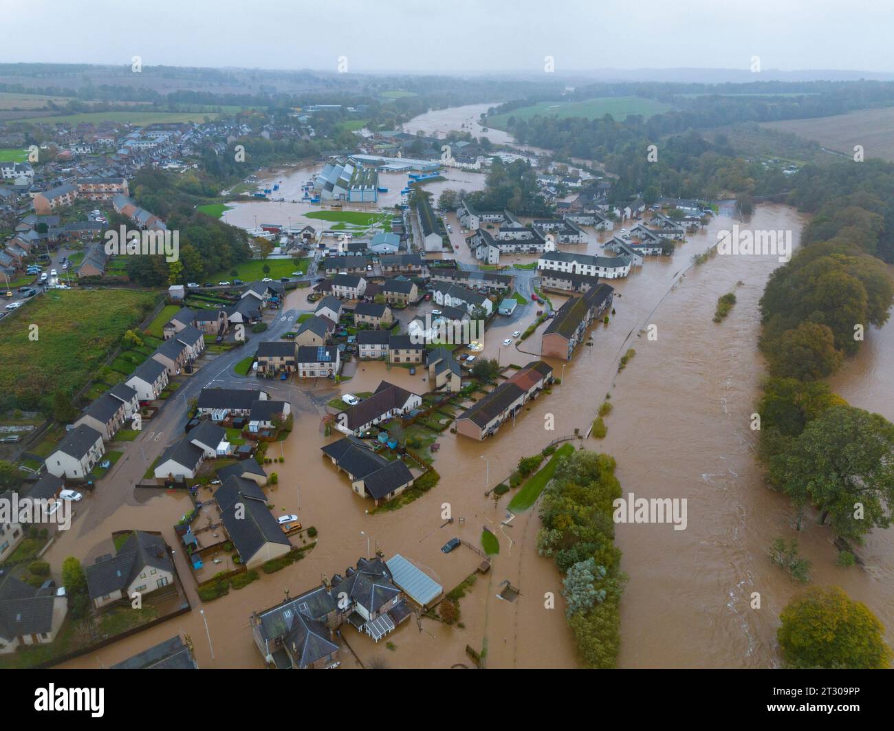 Aerial View Of Flooded Housing And Streets In Brechin After The River