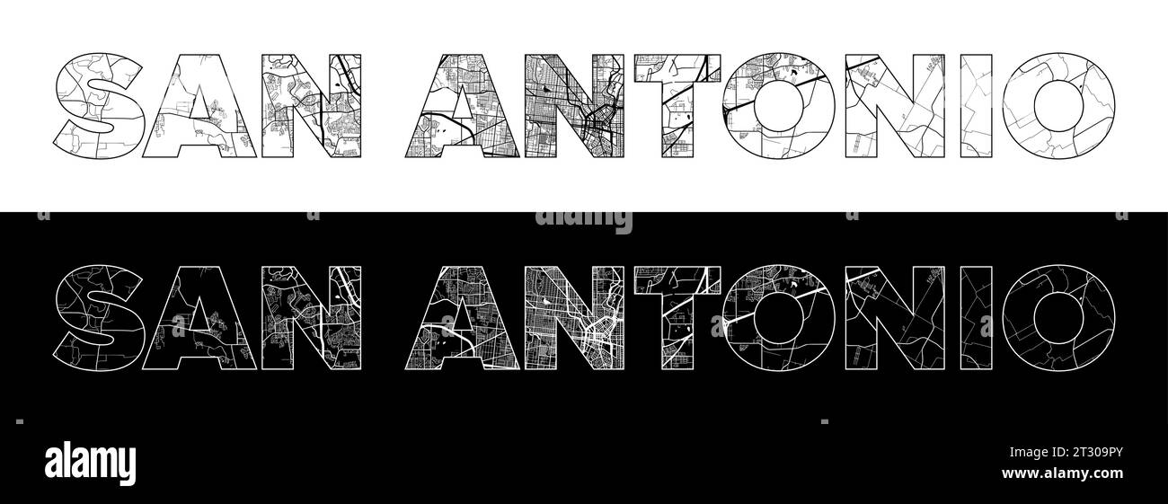 San Antonio Texas City Name United - San Antonio Texas City Name United States North America With Black White City Map Illustration Vector 2T309PY 
