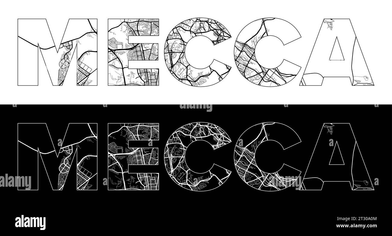 Mecca City Name (Saudi Arabia, Asia) with black white city map