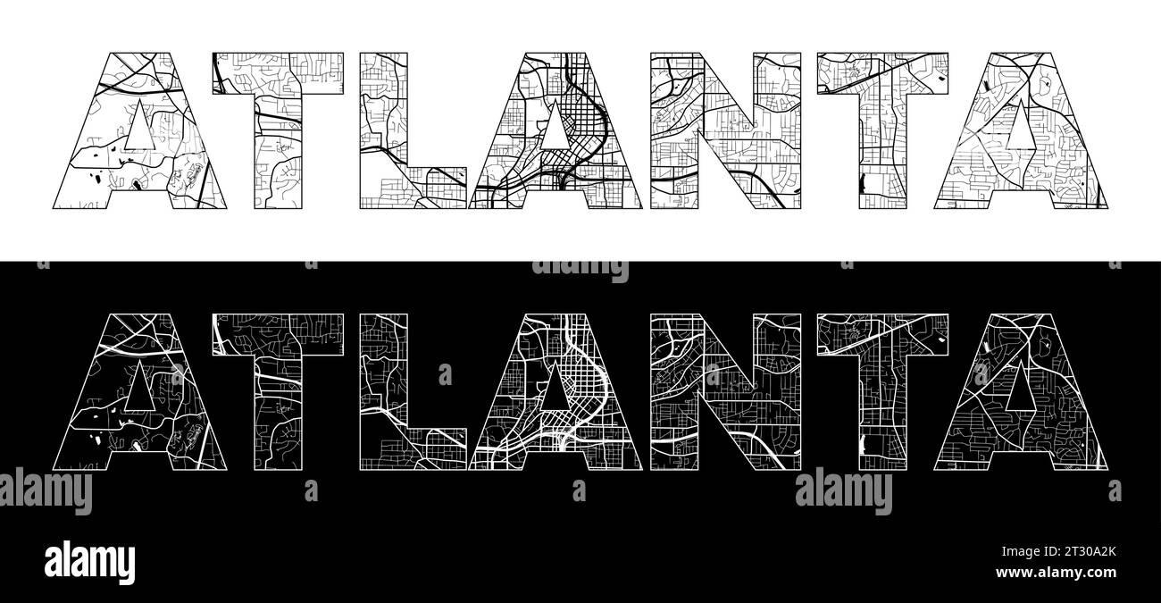 Atlanta City Name United States - Atlanta City Name United States North America With Black White City Map Illustration Vector 2T30A2K 