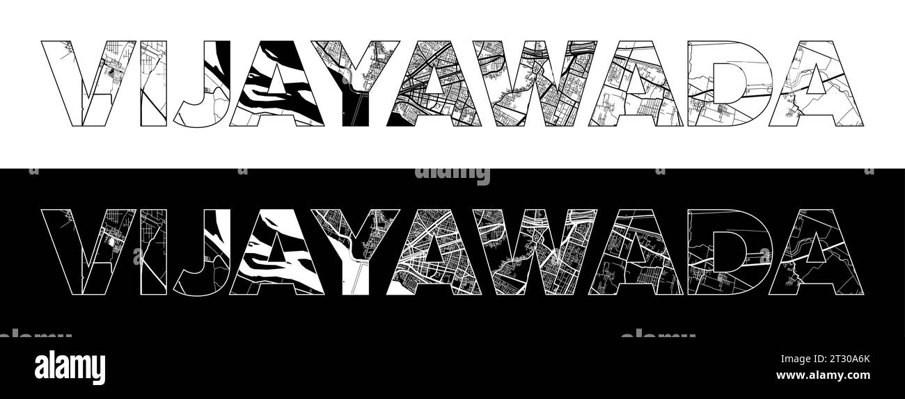Vijayawada City Name (India, Asia) with black white city map