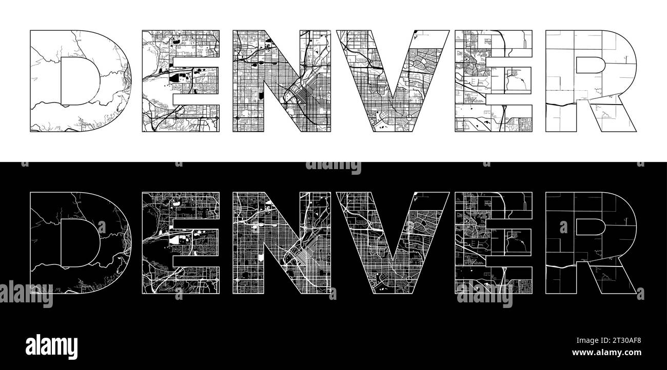 Denver City Name United States - Denver City Name United States North America With Black White City Map Illustration Vector 2T30AF8 