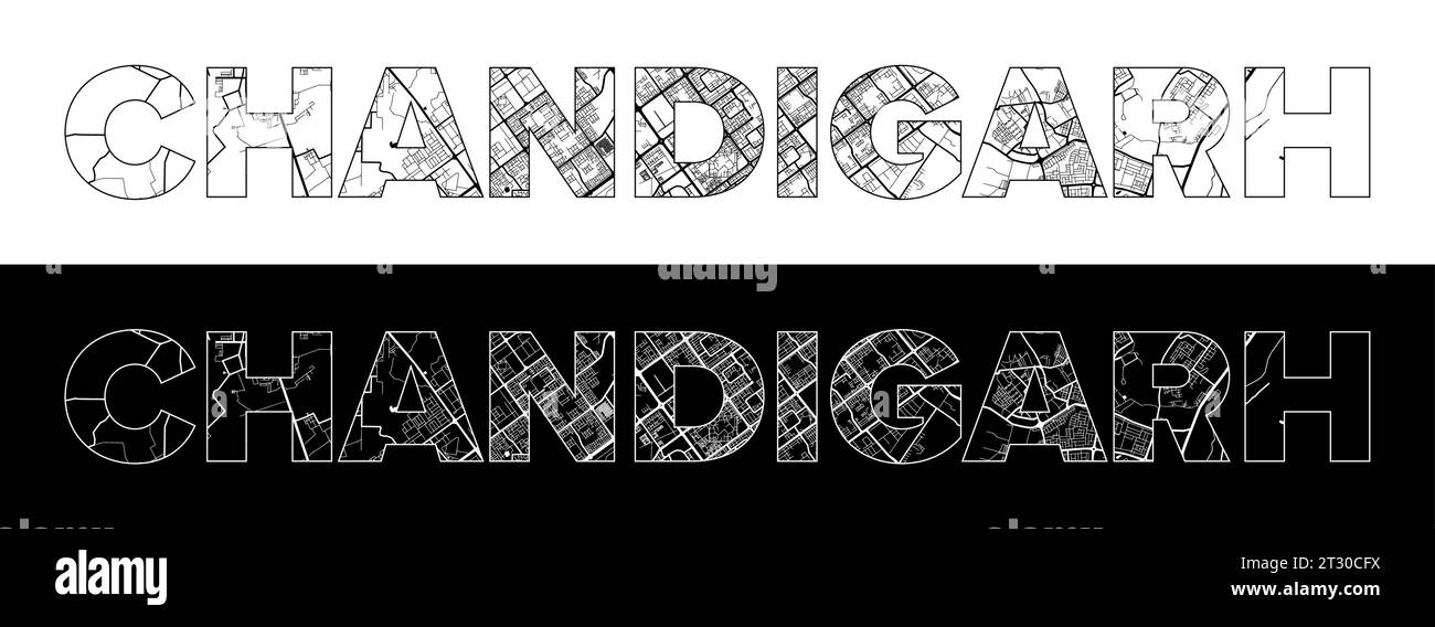 Chandigarh City Name (India, Asia) with black white city map