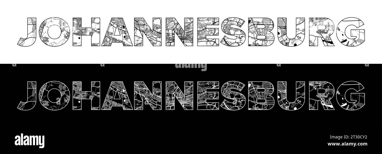 Johannesburg City Name (South Africa, Africa) with black white city map