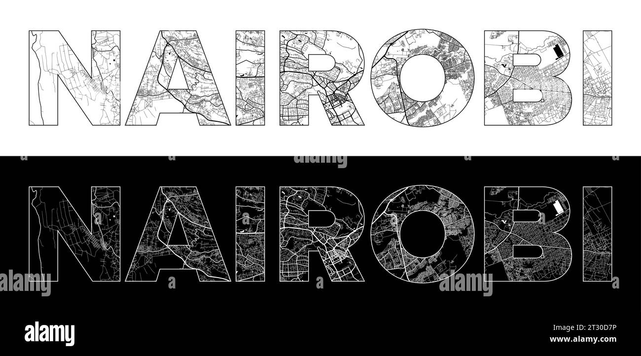 Nairobi City Name (Kenya, Africa) with black white city map