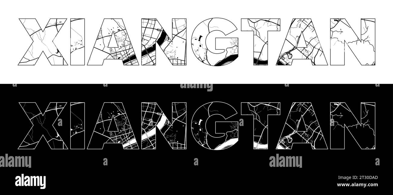 Xiangtan City Name (China, Asia) with black white city map illustration vector Stock Vector