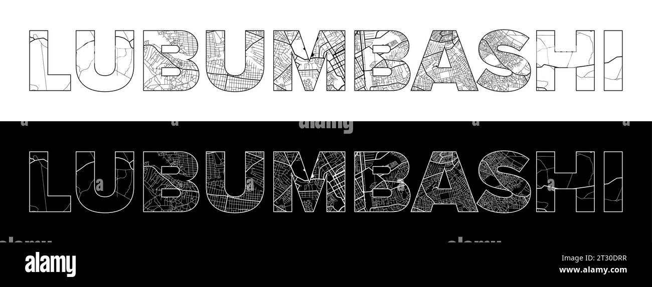 Lubumbashi City Name (Democratic Republic of Congo, Africa) with black white city map