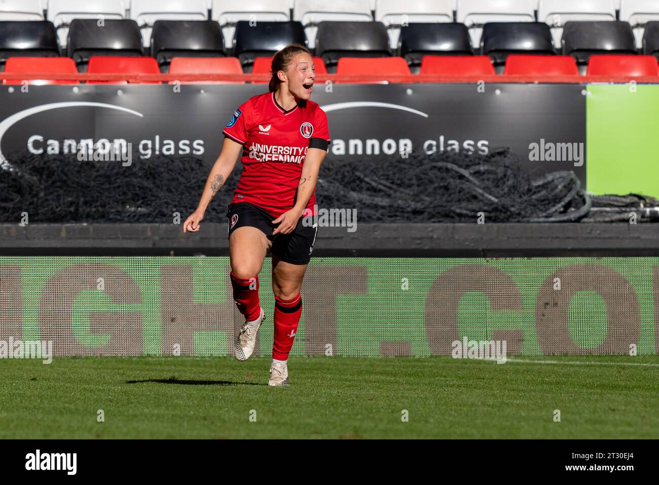 London, UK. 22nd Oct, 2023. The Valley, London, London, England, October 11nd 2023 GOAL 1-0 Charlton Athletic forward Angela Addison (7) celebrates after opening the scoring during the FA Women's Championship match between Charlton Athletic and Crystal Palace Lionesses at The Valley, London (Stephen Flynn/SPP) Credit: SPP Sport Press Photo. /Alamy Live News Stock Photo
