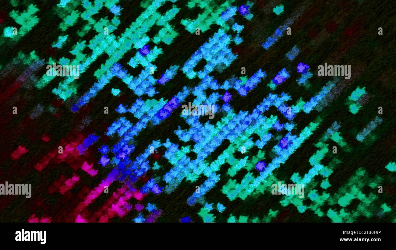 Colorful dots in linear flow. Motion. Flashing colorful dots move