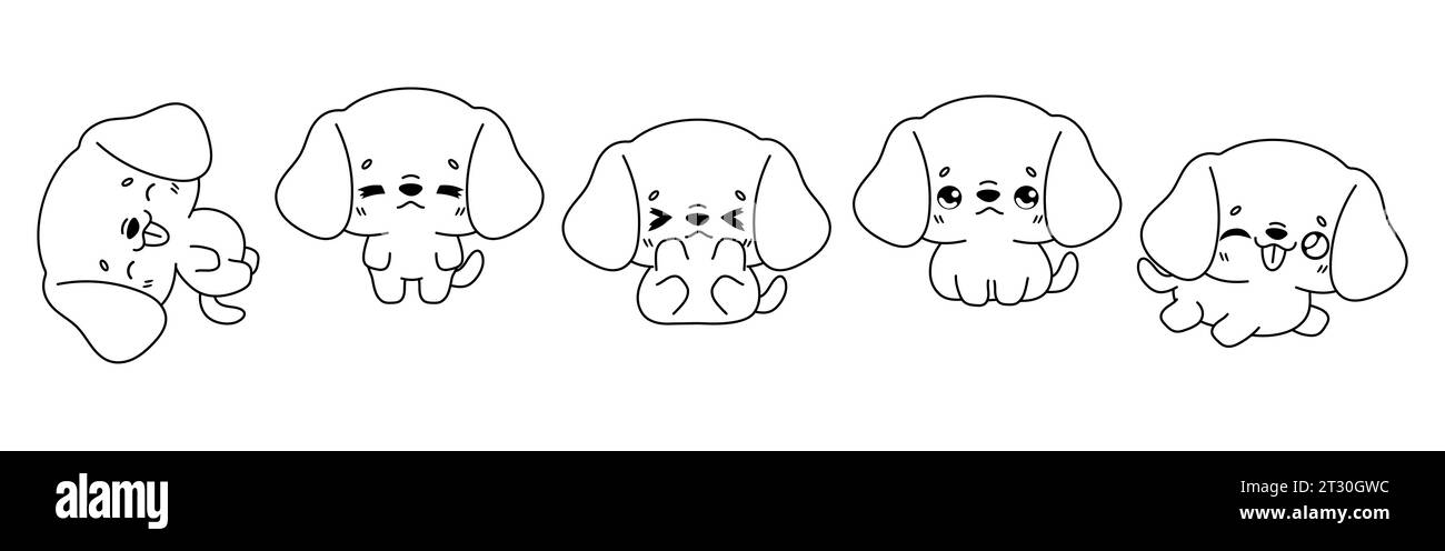 Collection of Vector Cartoon Beagle Dog Coloring Page. Set of Kawaii Isolated Puppy Outline for Stickers, Baby Shower, Coloring Book, Prints for Stock Vector