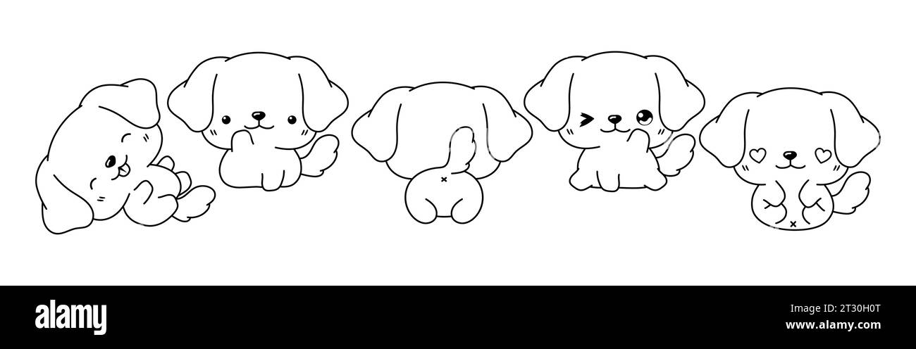 Collection of Vector Cartoon Labrador Retriever Labrador Retriever Dog Coloring Page. Set of Kawaii Isolated Dog Outline for Stickers, Baby Shower Stock Vector