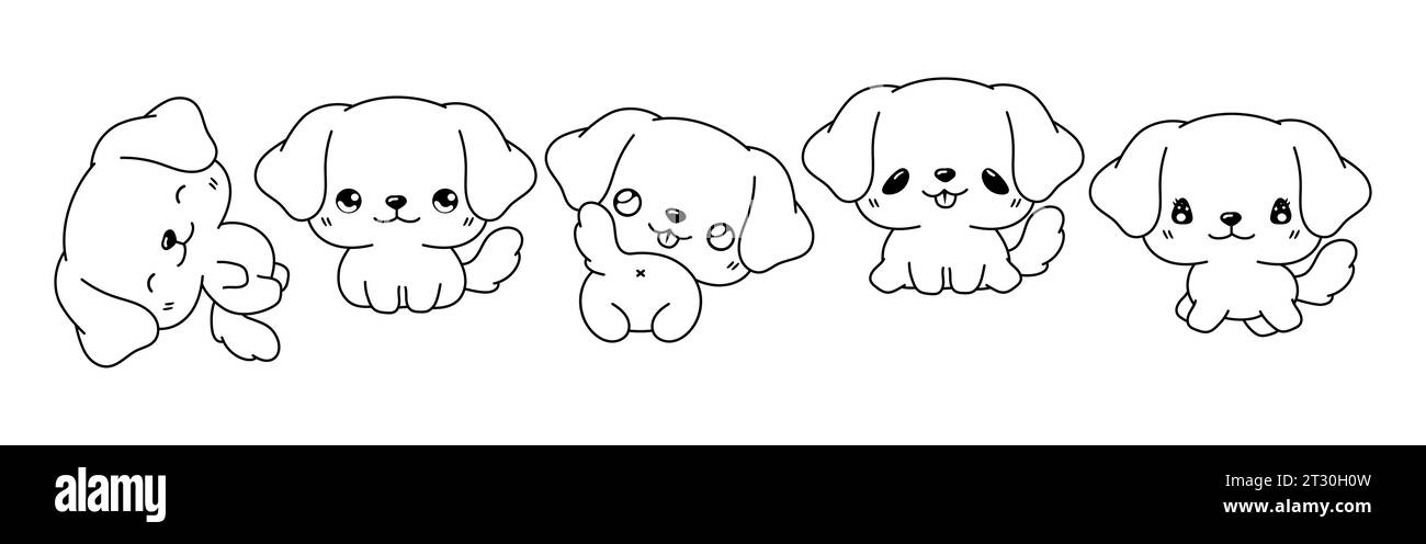 Set of Vector Cartoon Puppy Coloring Page. Collection of Kawaii Isolated Labrador Retriever Labrador Retriever Dog Outline for Stickers, Baby Shower Stock Vector