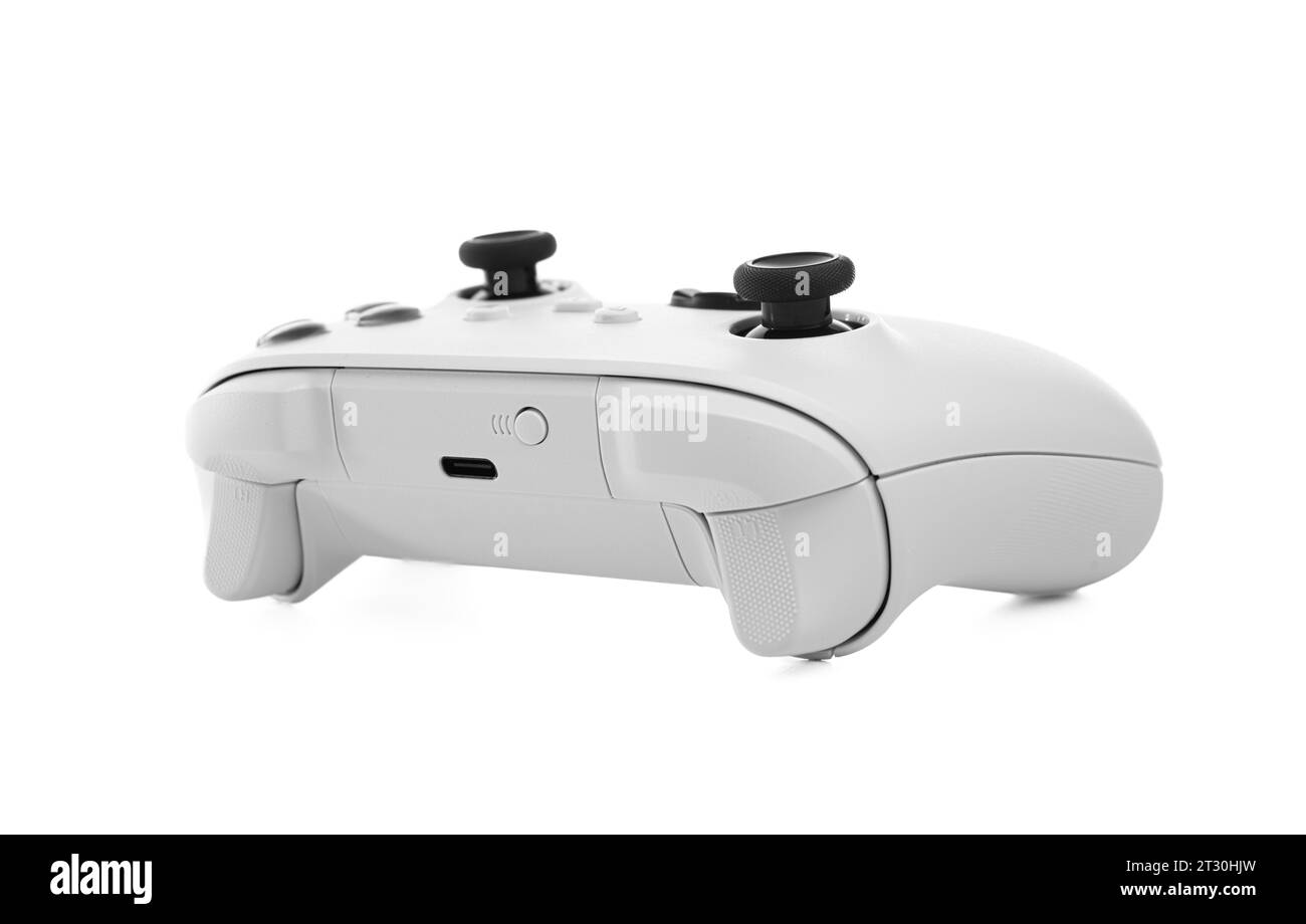White wireless gamepad controller joystick isolated on a white Stock