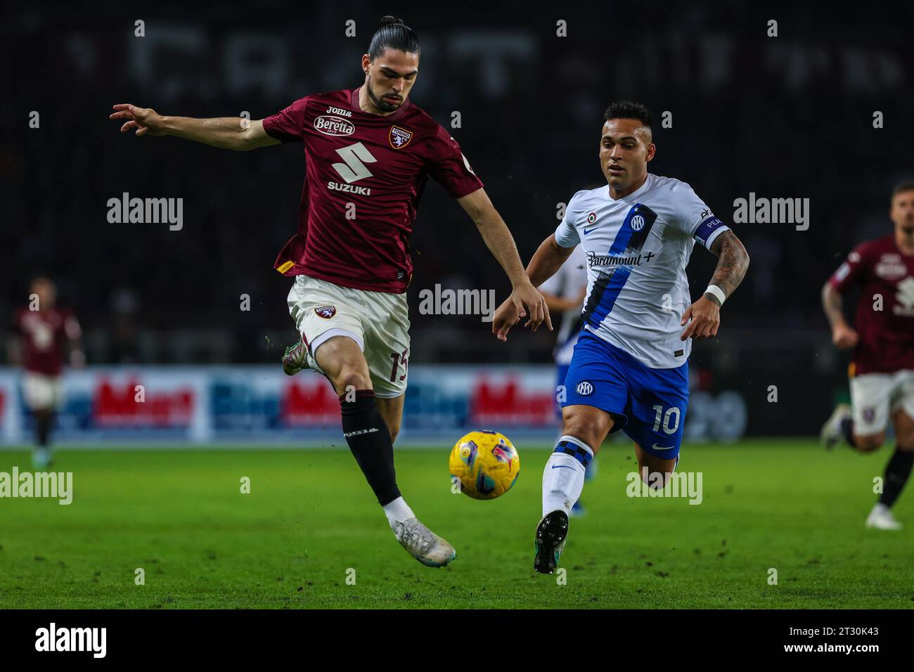 Perr Schuurs of Torino FC seen in action during Serie A 2023/24 football  match between Torino FC and AS Roma at Stadio Olimpico Grande Torino.  (Final scores; Torino 1