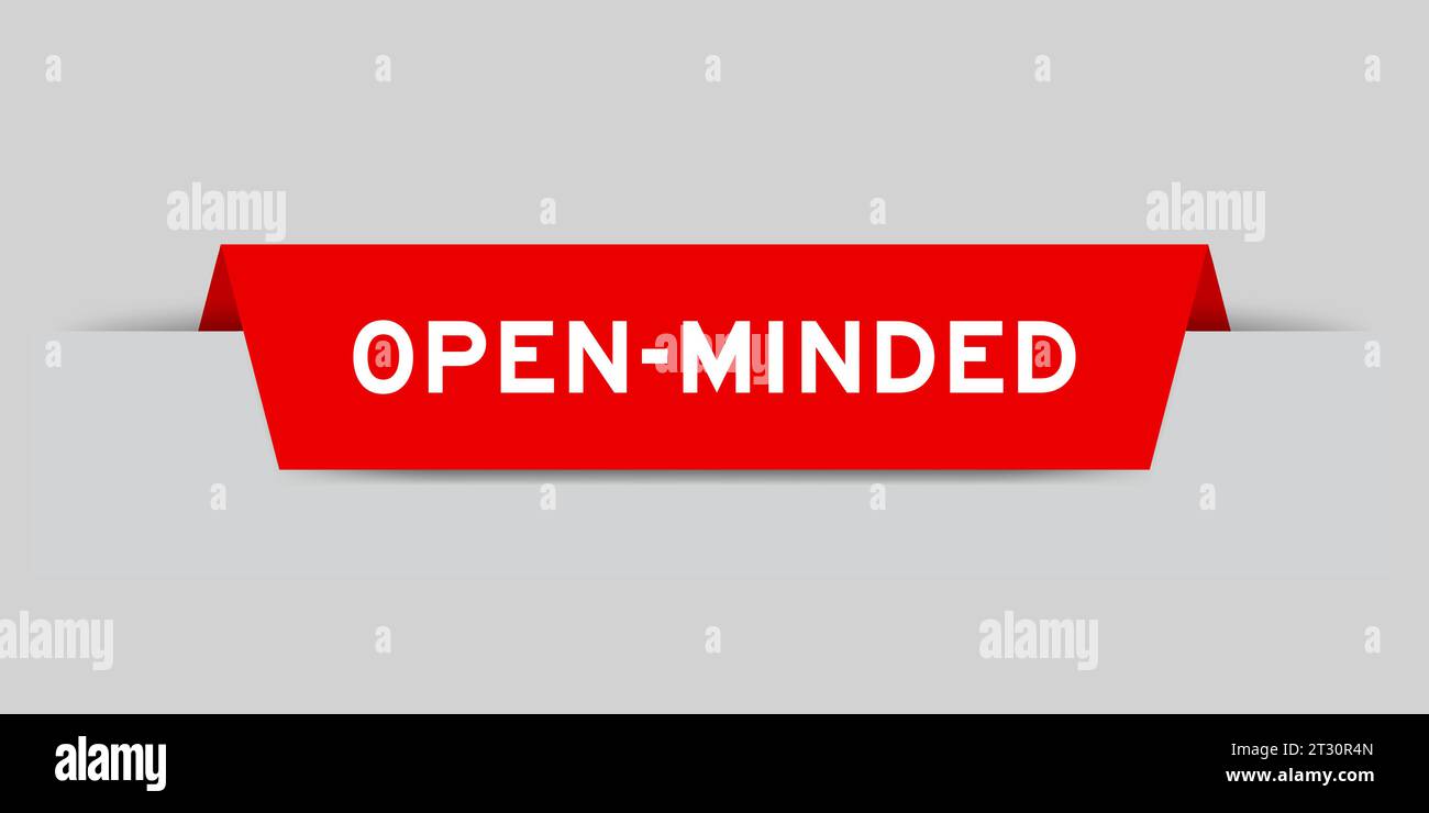 Red color inserted label with word open minded on gray background Stock Vector