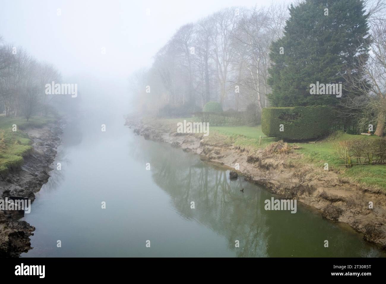 The River Ouse On A Misty Day, Lewes, East Sussex, UK. Stock Photo