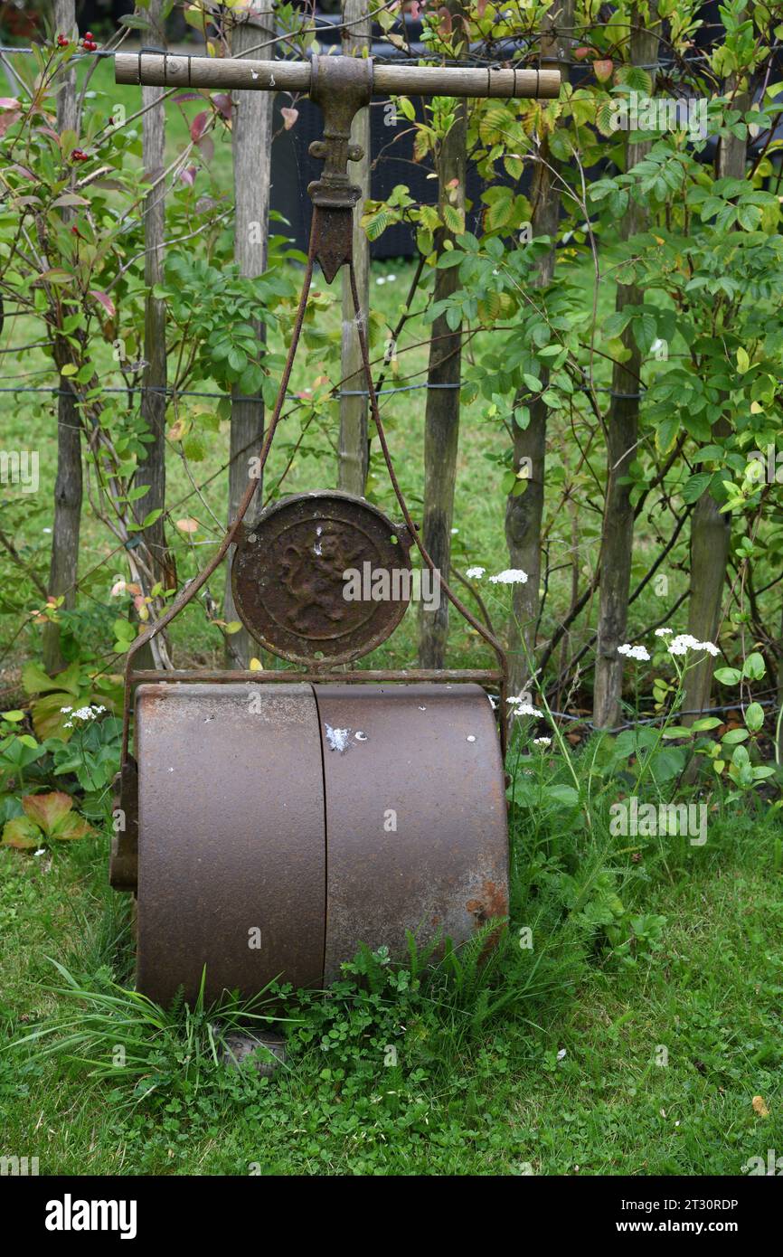 Vintage grass roller Stock Photo