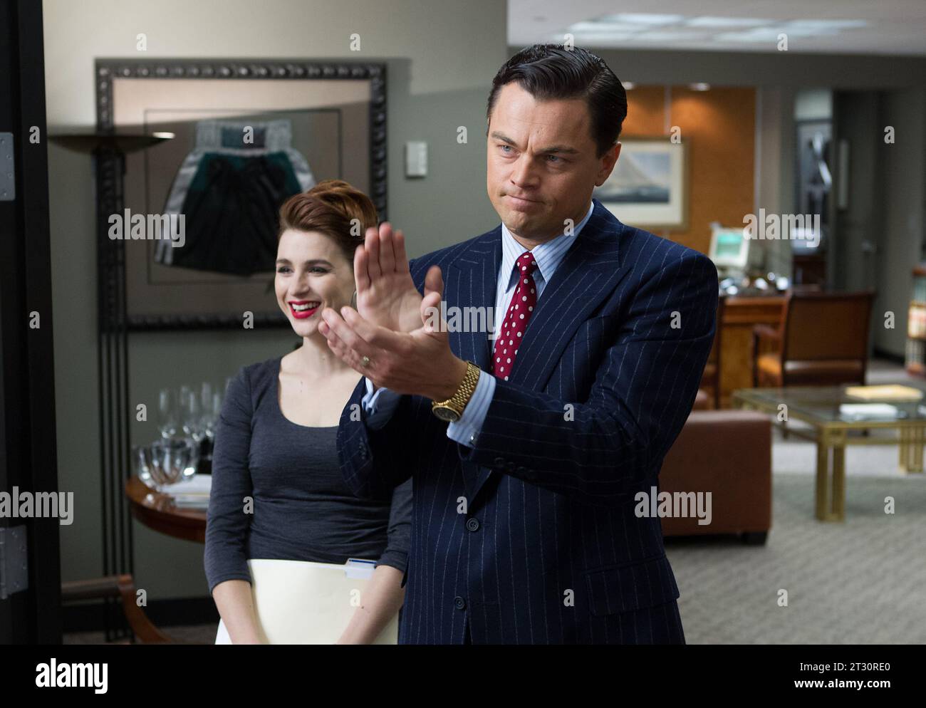 The Wolf of Wall Street  Aya Cash & Leonardo DiCaprio Stock Photo